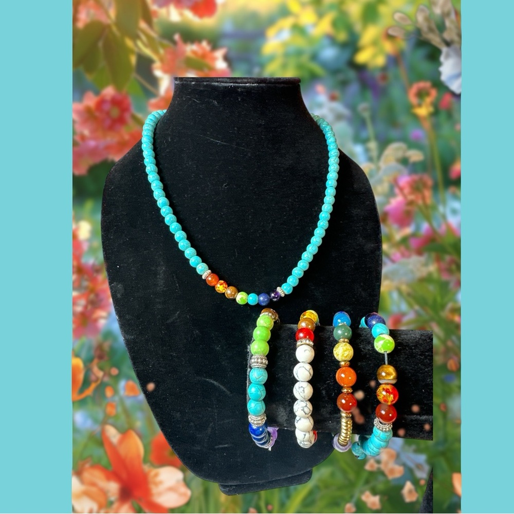 Colorful Beaded Necklace and Bracelet Set - Picture 1 of 4